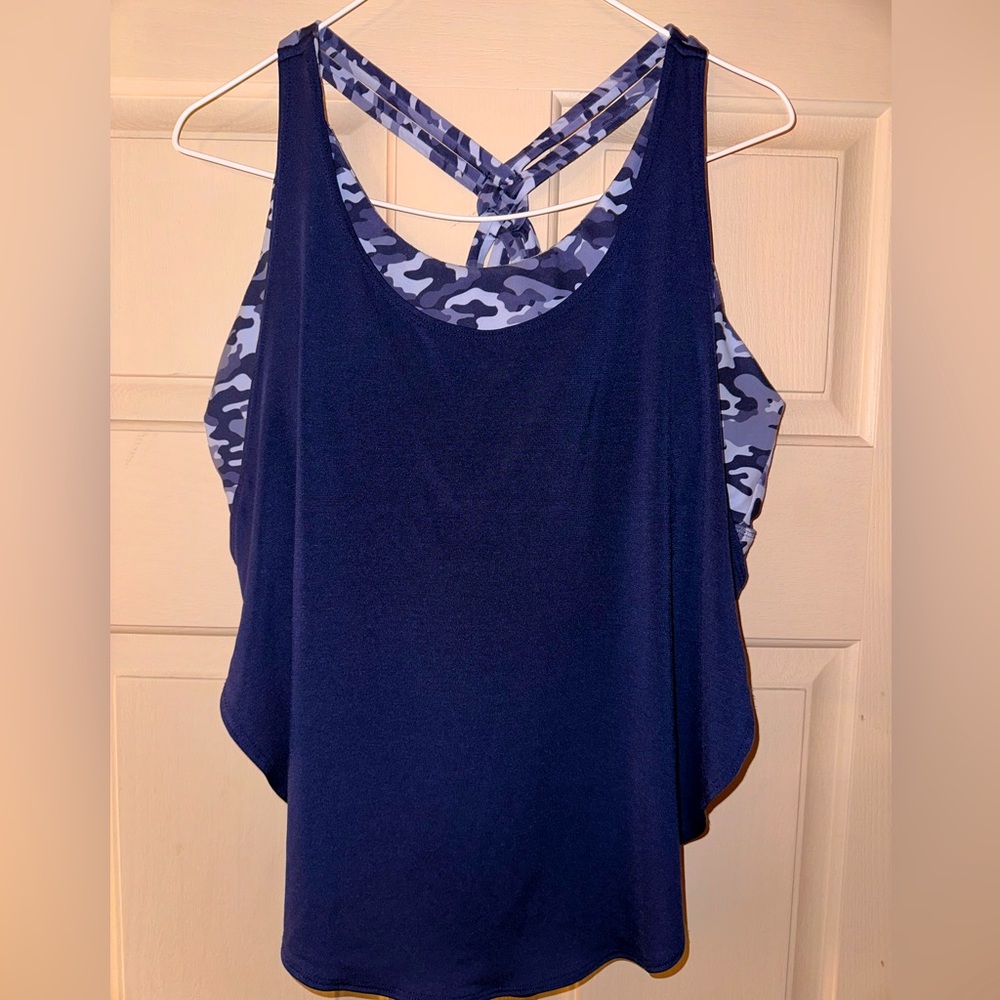 Fabletics Camo Tank w/ bra Large Blue
